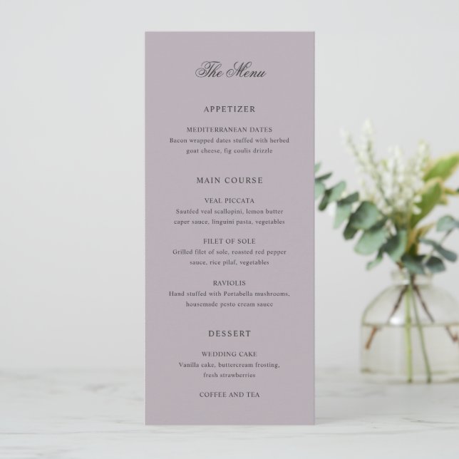Menú Boda Clásica Lila Polvorienta Limpia (Anverso de pie)