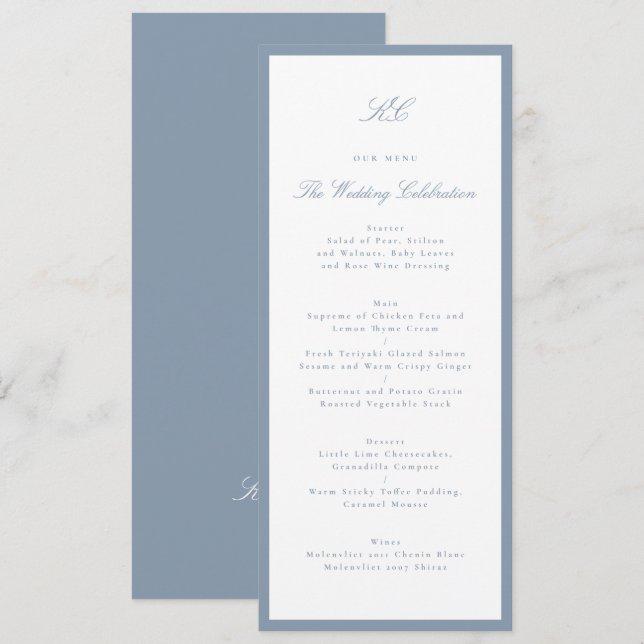 Menú Boda Clásica Polvo Azul (Anverso / Reverso)