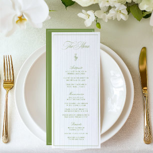 Menú Boda clásico con rayas verdes y azules