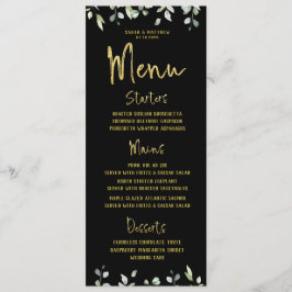 Menú Boda Clásico de Caligrafía de Guión Negro y Oro