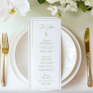 Menú Boda clásico de rayas verdes y beiges