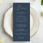 Menú Boda Clásico Elegante de Oro Blanco Azul de Marina<br><div class="desc">*Relieve metalizado no real *Parte de una colección</div>