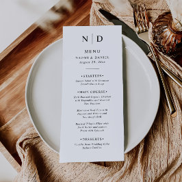 Menú Boda clásico elegante en blanco y negro