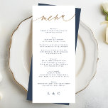 Menú Boda clásico simple azul de la marina de oro<br><div class="desc">*Relieve metalizado no real *Parte de una colección</div>