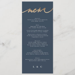 Menú Boda clásico simple de la marina de oro