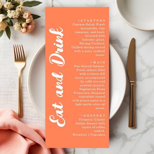 Menú Boda Comer y Beber Naranja Coral Moderna (Subido por el creador)