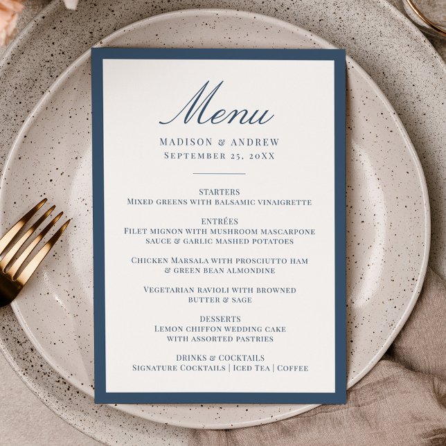 Menú Boda con borde de navy moderno (Subido por el creador)