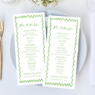 Menú Boda con borde ondulado verde cítrico caprichoso