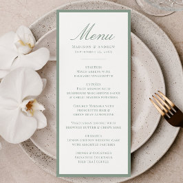 Menú Boda con borde verde salvia moderno