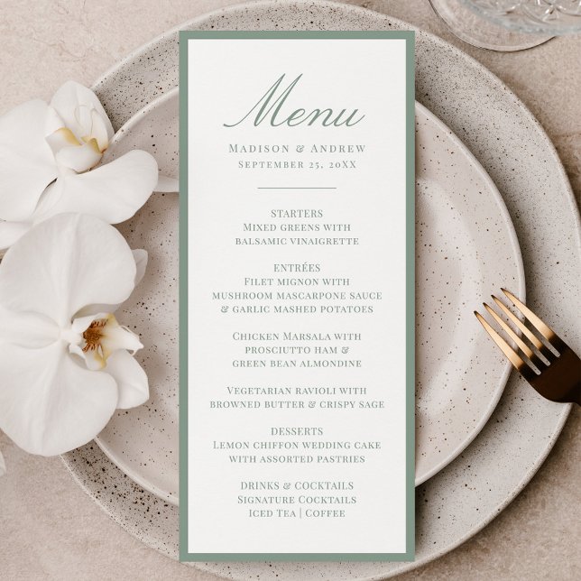Menú Boda con borde verde salvia moderno (Subido por el creador)