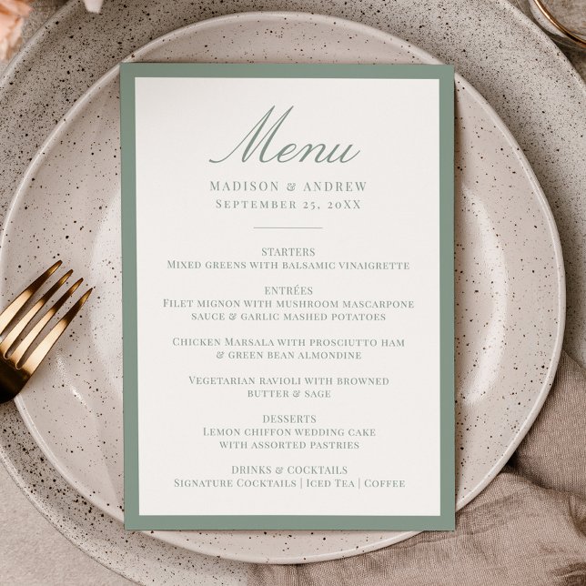 Menú Boda con borde verde salvia moderno (Subido por el creador)