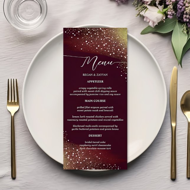 Menú Boda con brillo de Borgoña y Oro (Subido por el creador)