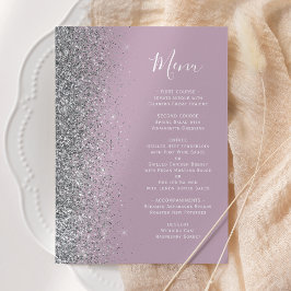Menú Boda con Brillo de Plata Lila Polvoriento
