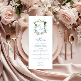Menú Boda con Cresta Floral Azul Polvoriento