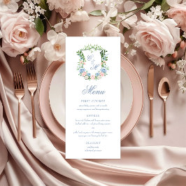 Menú Boda con Cresta Floral Azul Polvoriento