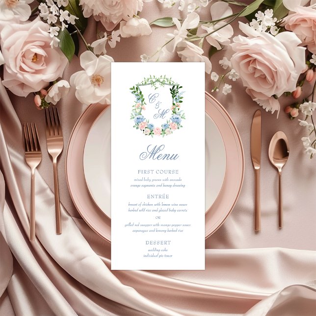 Menú Boda con Cresta Floral Azul Polvoriento (Subido por el creador)