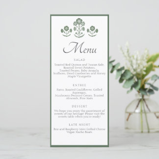 Menú Boda con estampado botánico verde y blanco