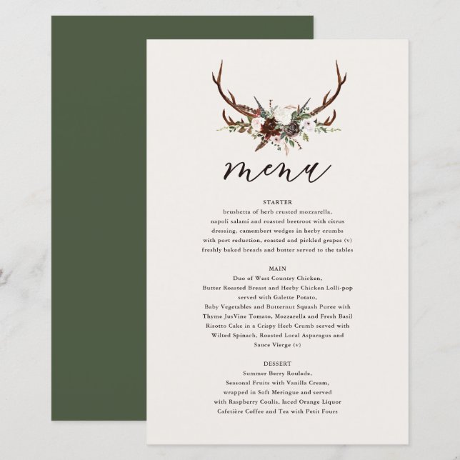 Menú boda con flores rusas y garrapatas (Anverso / Reverso)