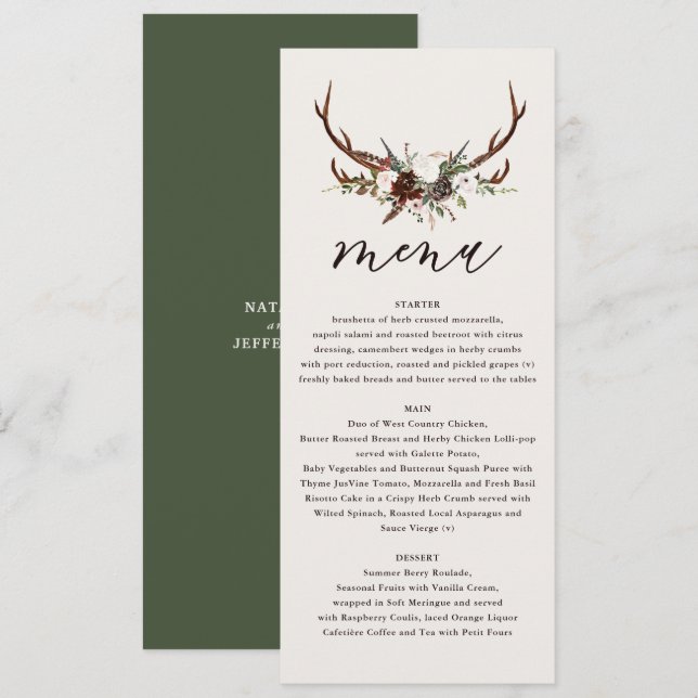 Menú boda con flores rusas y garrapatas (Anverso / Reverso)