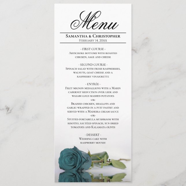 Menú Boda con Fondo Blanco Rosa Turquesa Verde Elegante (Anverso)