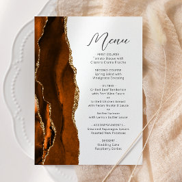 Menú Boda con guión de ágata dorada naranja quemada