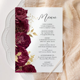 Menú Boda con guión floral de oro de Borgoña