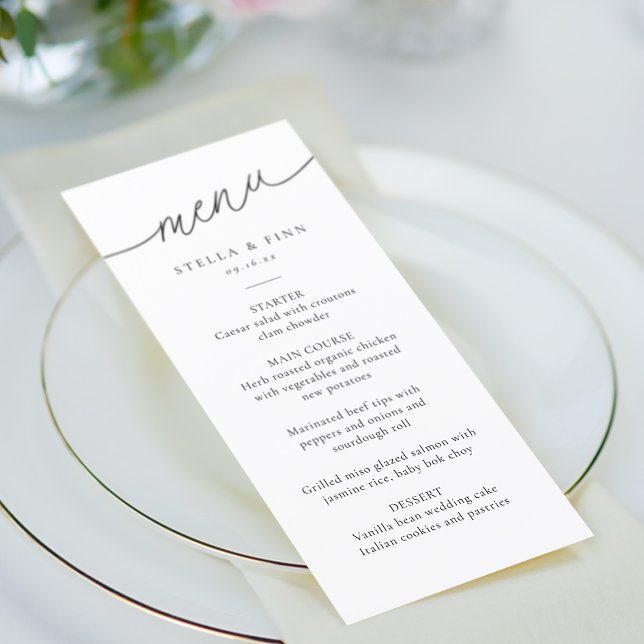 Menú Boda con guión minimalista moderno (Modern Minimalist Script Wedding Menu)