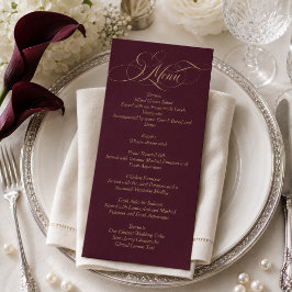 Menú Boda con guión simple elegante rojo vino