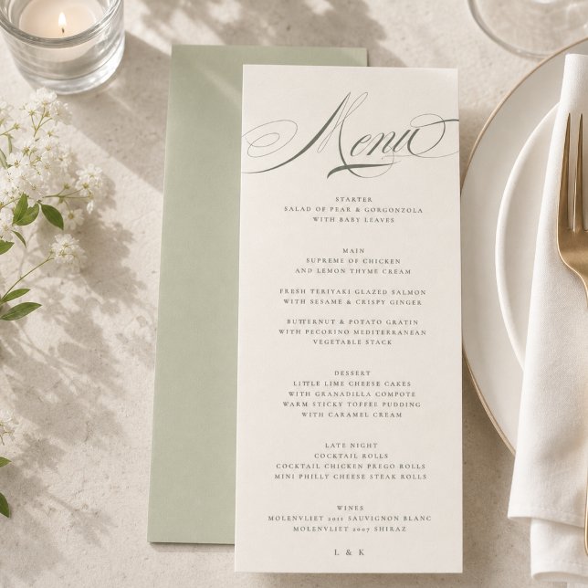 Menú Boda con guión verde de pistacho (Subido por el creador)