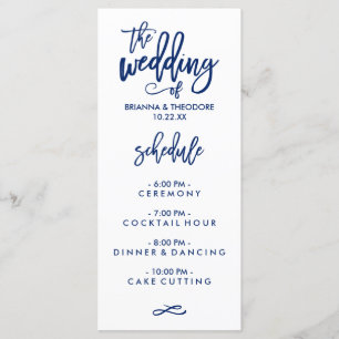 Menú Boda con letra manual de moda Azul marino