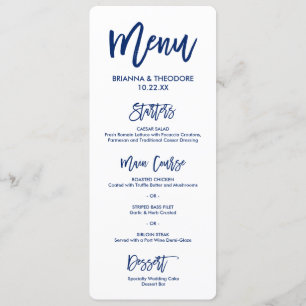 Menú Boda con letra manual de moda Azul marino