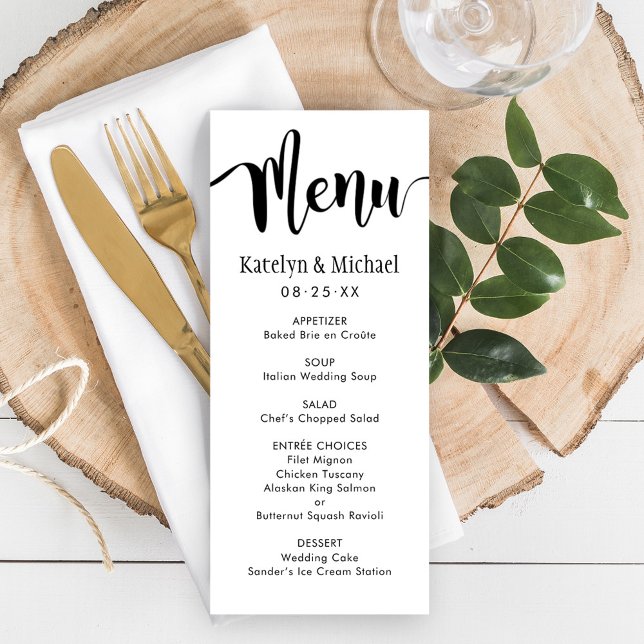 Menú Boda con letra manuscrita negra moderna (Subido por el creador)