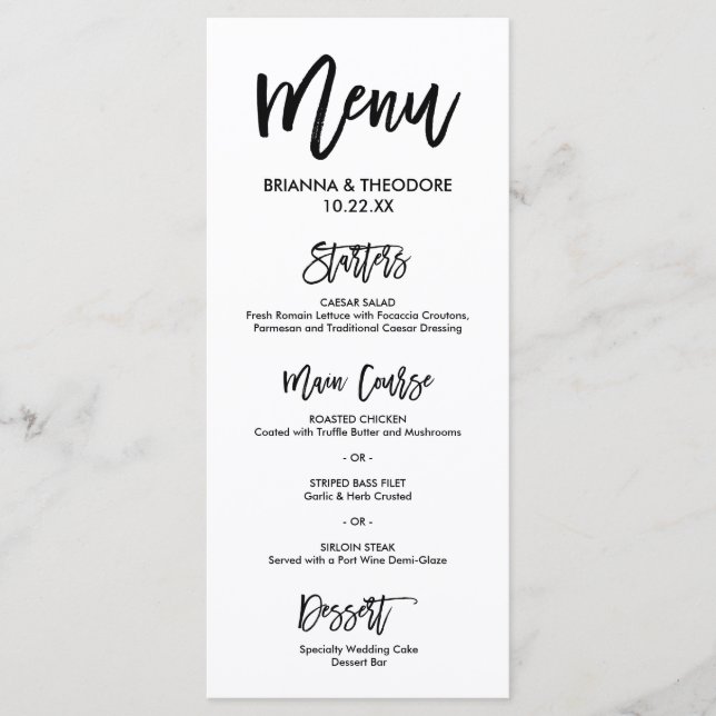 Menú Boda con letras de mano de moda (Anverso)