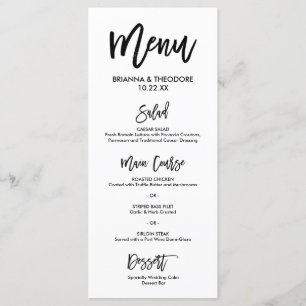 Menú Boda con letras de mano de moda