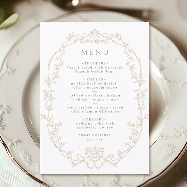 Menú Boda con marco floral ornamentado de arena (Subido por el creador)