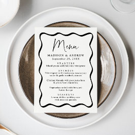 Menú Boda con Marco Ondulado Moderno de Crema y Negro