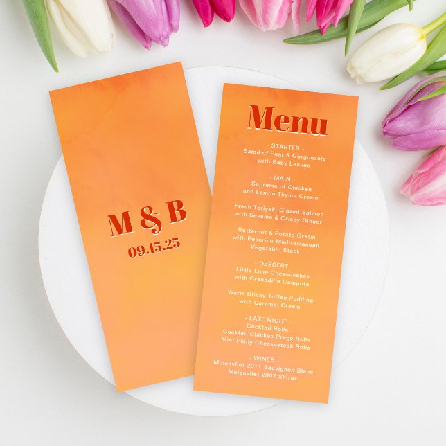 Menú Boda con Monograma Naranja Moderno y Divertido Pue (Subido por el creador)