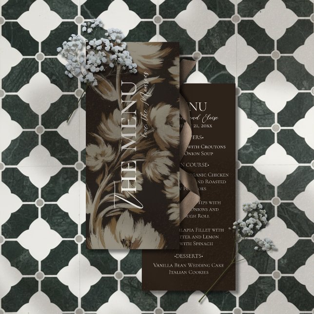 Menú Boda con patrón botánico marrón rústico (Elevate your reception table with this Rustic Brown Botanical Pattern Wedding Menu!)
