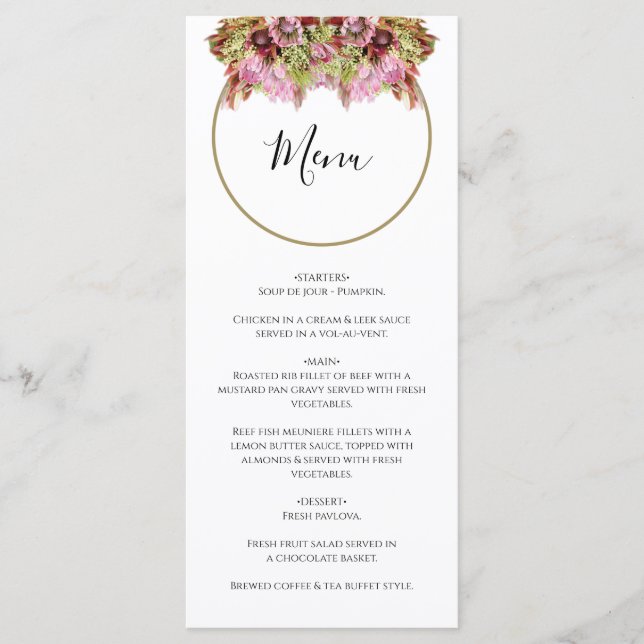 Menú Boda con Ramo de Flores Silvestres Rústicas (Anverso)