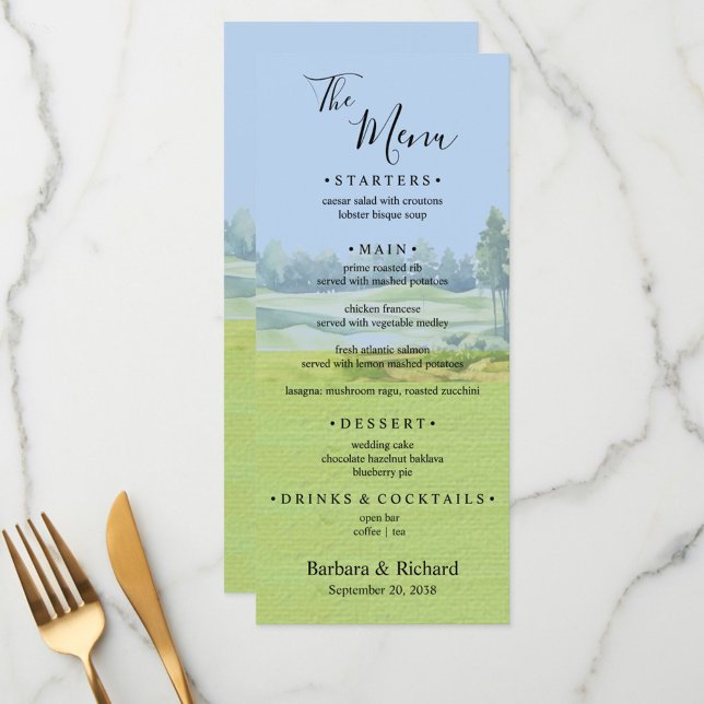 Menú Boda con tema de golf de acuarela personalizada  (Subido por el creador)