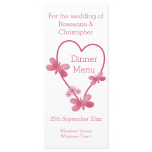 Menú boda Corazón Rosa Y Mariposas