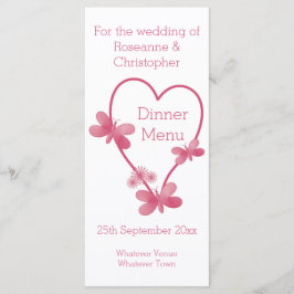 Menú boda Corazón Rosa Y Mariposas