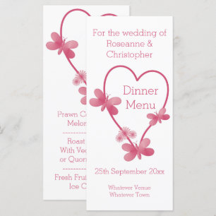 Menú boda Corazón Rosa Y Mariposas
