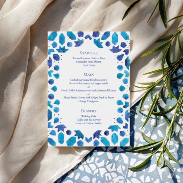 Menú Boda Costera con Azulejos Azules del Mediterráneo (Subido por el creador)