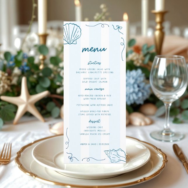 Menú Boda costero de conchas náuticas dibujadas a  (Subido por el creador)