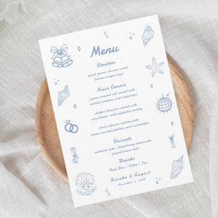 Menú Boda costero de mano azul turbia