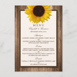 Menú Boda Country Rustic Sunflower & Brown Wood