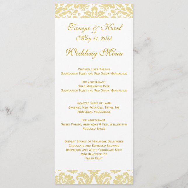 Menú Boda Cream Gold Floral Damask (Anverso)
