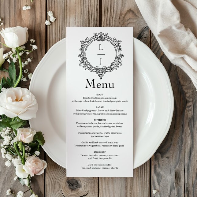 Menú boda Cresta de follaje en blanco y negro (Subido por el creador)