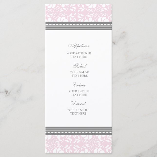 Menú boda Damasco gris rosado (Anverso)